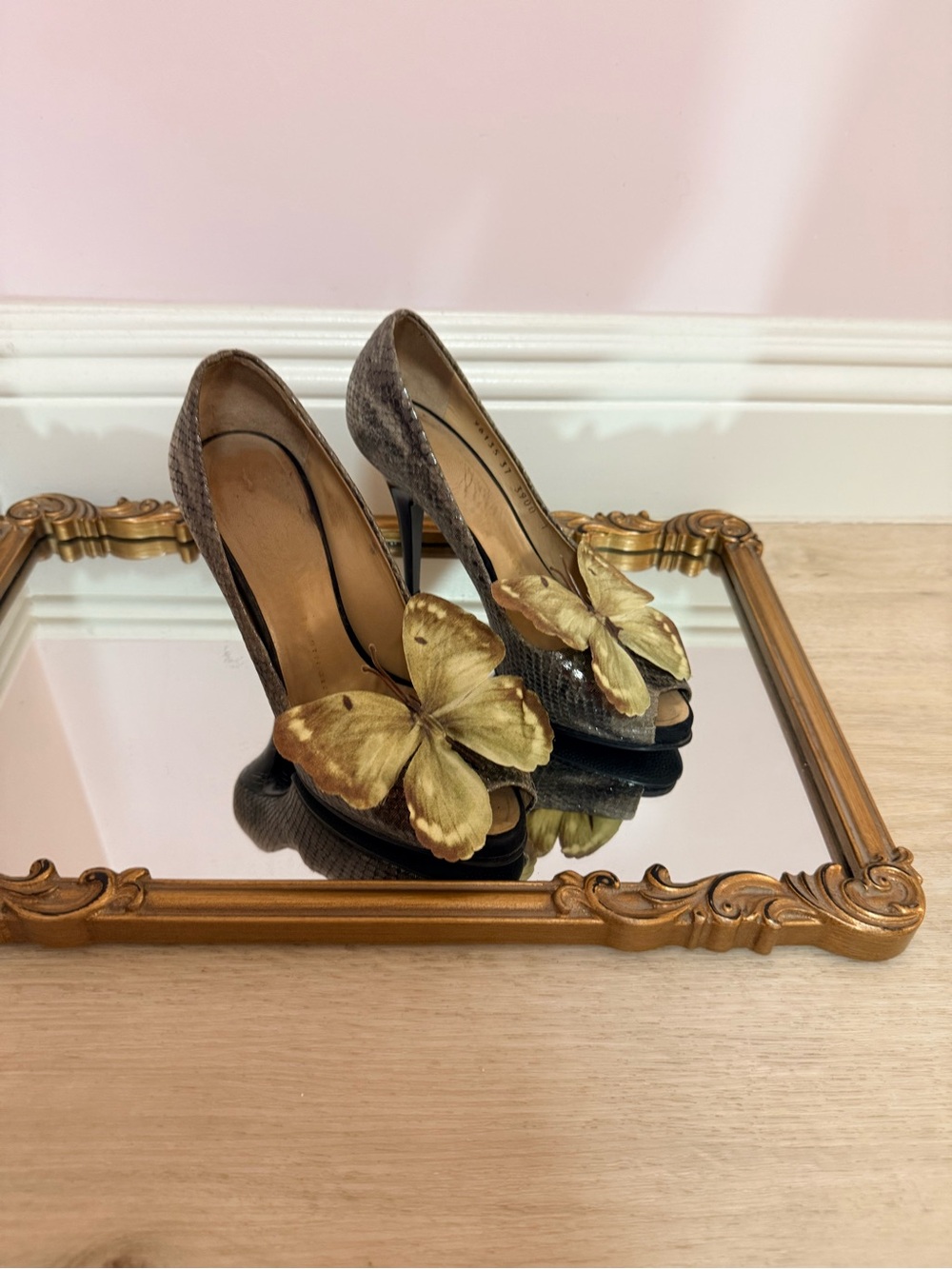 Giuseppe ZANOTTI heels sandals shoes snakeskin red orchid flower size 37 7 Y2K